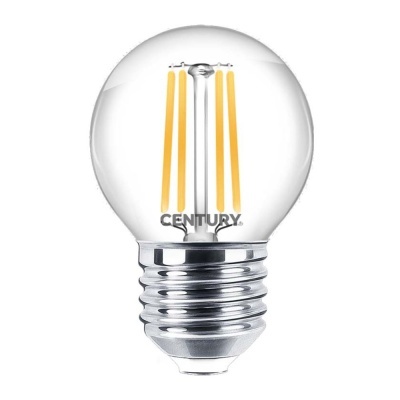 Lâmpada LED com bulbo de vidro transparente e base metálica prateada