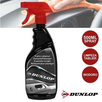 Frasco Dunlop de 500ml para limpeza de plásticos de carro com pulverizador vermelho.