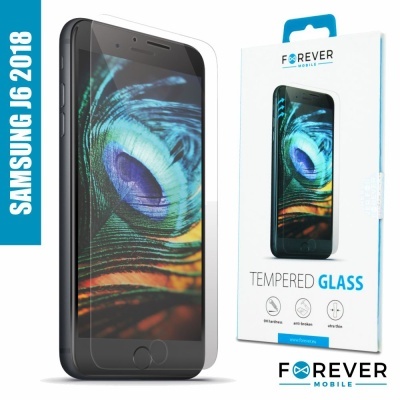 Protector de ecrã em vidro temperado para Samsung J6 2018 na embalagem branca da Forever Mobile