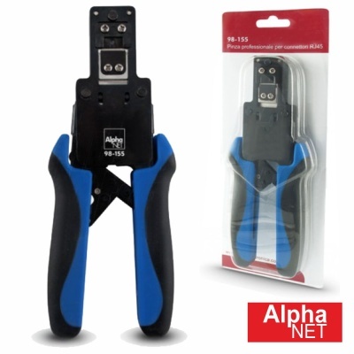 Alicate crimpador para conectores RJ45 Alpha NET azul e preto em embalagem blister