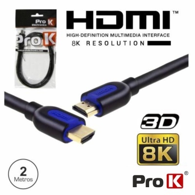Cabo HDMI Pro K preto 2 metros com suporte 8K Ultra HD e 3D
