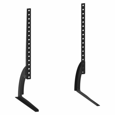 Suportes metálicos pretos com base larga e perfurações verticais