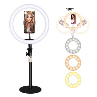 Anel de luz LED com suporte e telemóvel