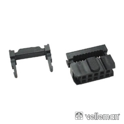 Conector elétrico preto Velleman com duas peças sobre fundo branco