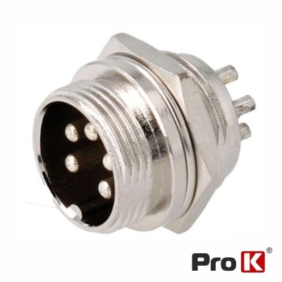 Conector circular metálico de cinco pinos com terminais para solda