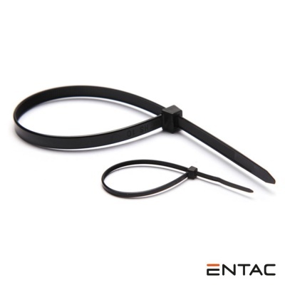 Duas braçadeiras de plástico preta com mecanismo de bloqueio