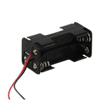 Suporte para duas pilhas AA preto com fios vermelho e preto