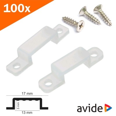 Suportes de plástico brancos com parafusos prateados em fundo branco