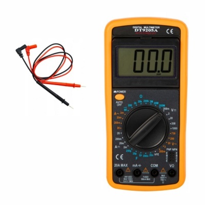 Multímetro digital DT9205A com cabos de teste vermelho e preto