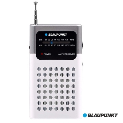 Rádio portátil Blaupunkt branco e cinza com antena