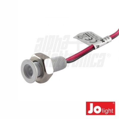 Sinalizador LED metálico com cabo vermelho e preto e etiqueta Jo light