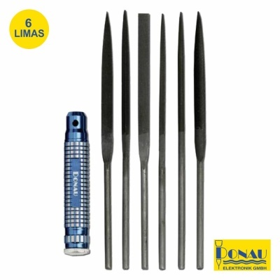 Conjunto de 6 limas metálicas e cabo azul com logótipo DONAU ELEKTRONIK GMBH