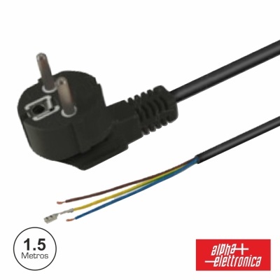 cabo elétrico preto com ficha de tomada e fios expostos