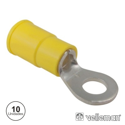 Terminal elétrico de anel isolado amarelo com conector metálico prateado