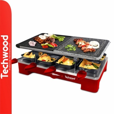 Churrasqueira elétrica Techwood com panelas e superfícies de pedra para grelhar