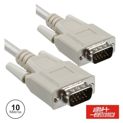 Cabo cinzento com conectores DB9 macho, 10 metros, logotipo alpha+ elettronica