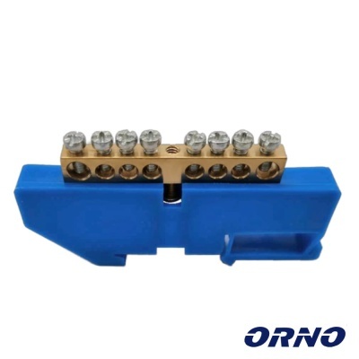 Terminal elétrico com parafusos montado numa base azul