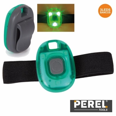 Lanterna de cabeça verde e preta da PEREL TOOLS com faixa elástica preta e 3 LEDs bancas