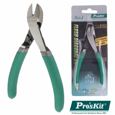 Alicate diagonal com cabo verde na embalagem Pro'sKit