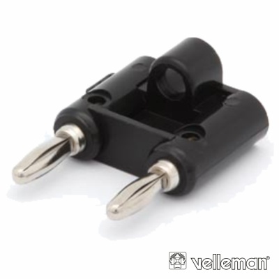 Conector de som tipo banana preto com pontas metálicas prateadas