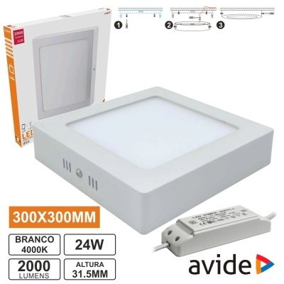 Luz de teto quadrada branca Avide LED 300x300 mm 24W 4000K