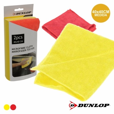Pacote de 2 panos de microfibra Dunlop amarelo e vermelho 40x40 cm