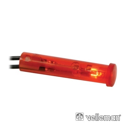 Sensor luminoso cilíndrico vermelho com fios pretos
