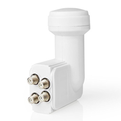 LNB branco com quatro saídas metálicas para antena parabólica