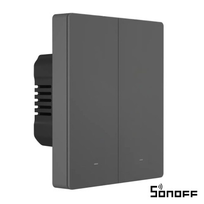 Interruptor inteligente Sonoff cinza escuro de parede, duplo