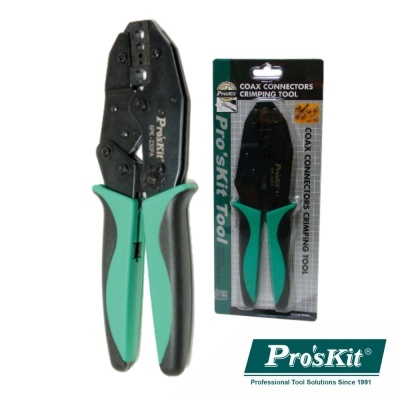 Alicate de crimpar coaxial preto e verde com embalagem Pro'sKit