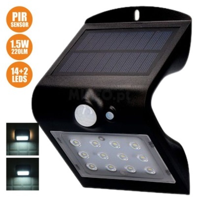 Luz LED solar preta com sensores e painel solar