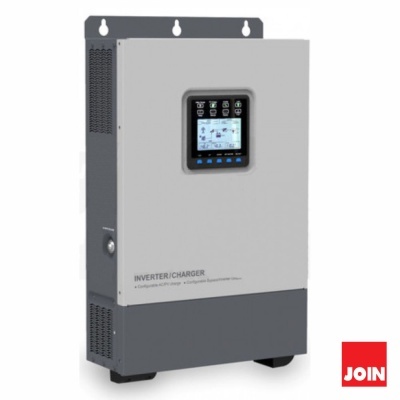 Inversor carregador cinza claro e escuro com ecrã digital e logótipo JOIN vermelho