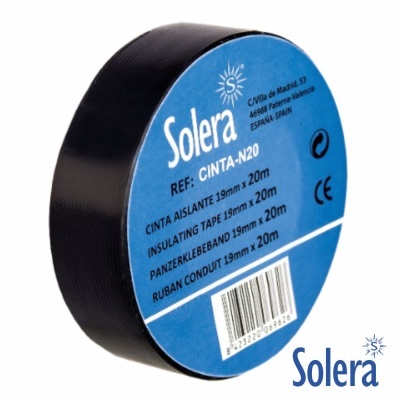 Rolo de fita isolante preta Solera com etiqueta azul