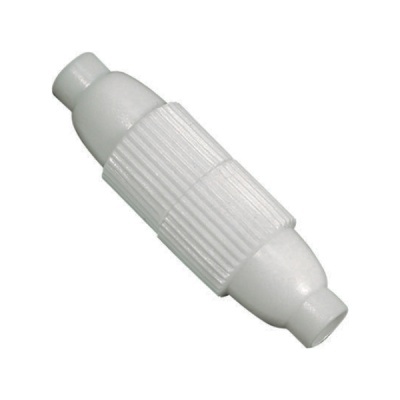 Conector plástico branco cilíndrico com estrias para encaixe