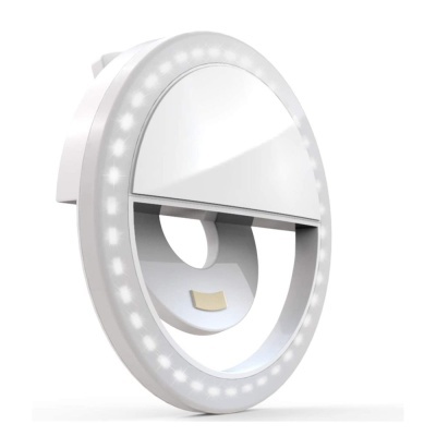Anel de luz branco com LEDs e espelho semicircular integrado