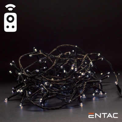 Cordão de luzes LED com controle remoto, fios pretos e pequenas lâmpadas brancas