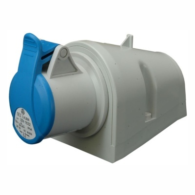 Tomada industrial embutida de parede com tampa azul