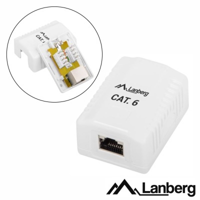 Adaptador de rede Lanberg CAT. 6 branco com ficha RJ45 e logotipo