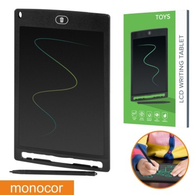 Tablet de escrita LCD preto com caneta e embalagem