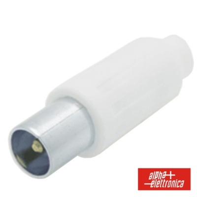 Conector coaxial metálico e branco com marca alpha elettronica