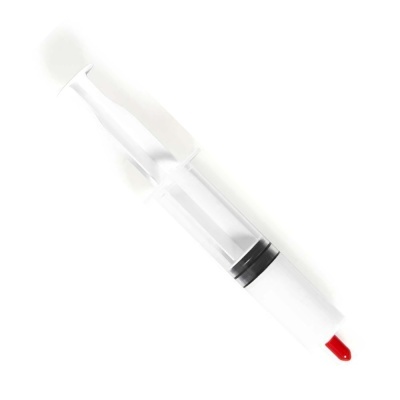 Espátula de silicone branca com corpo transparente e ponta vermelha