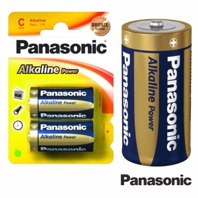 Pilhas Panasonic Alkaline Power LR14 embalagem e pilha individual