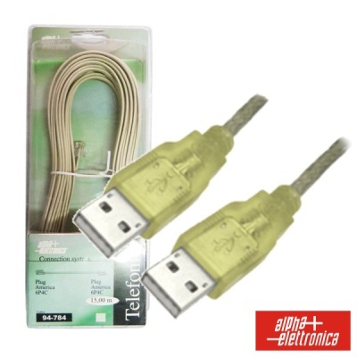 Cabo USB amarelo translúcido Alpha Elettronica em embalagem plástica