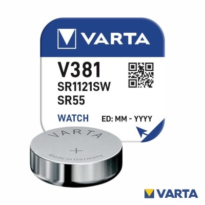 Bateria de relógio VARTA V381 SR1121SW SR55 com embalagem branca e azul
