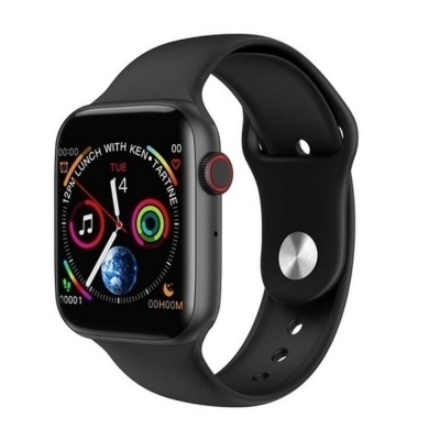 Relógio inteligente preto com bracelete em silicone e mostrador digital colorido