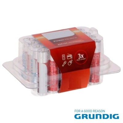 Pacote de pilhas recarregáveis com tampa plástica e etiqueta vermelha