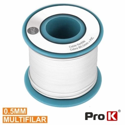 Carretel de cabo flexível multifilar branco 0,5 mm 25m