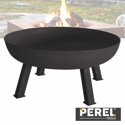 Caldeirão de fogo preto em metal com quatro pernas