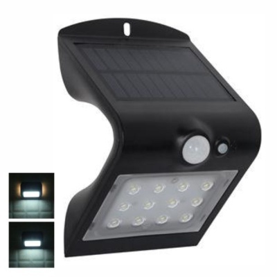 Luz LED solar preta com sensor e painel solar