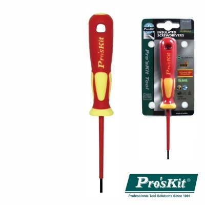 Chave de fendas isolada Pro'sKit com cabo vermelho e amarelo embalado